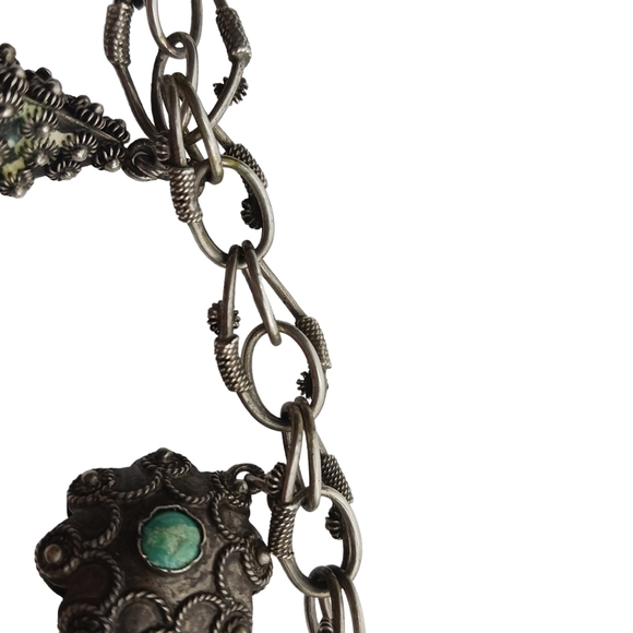 Vintage Entruscan Rare 5 Charm Bracelet 800 Silver Antique Blue Castlecore - Picture 9 of 12